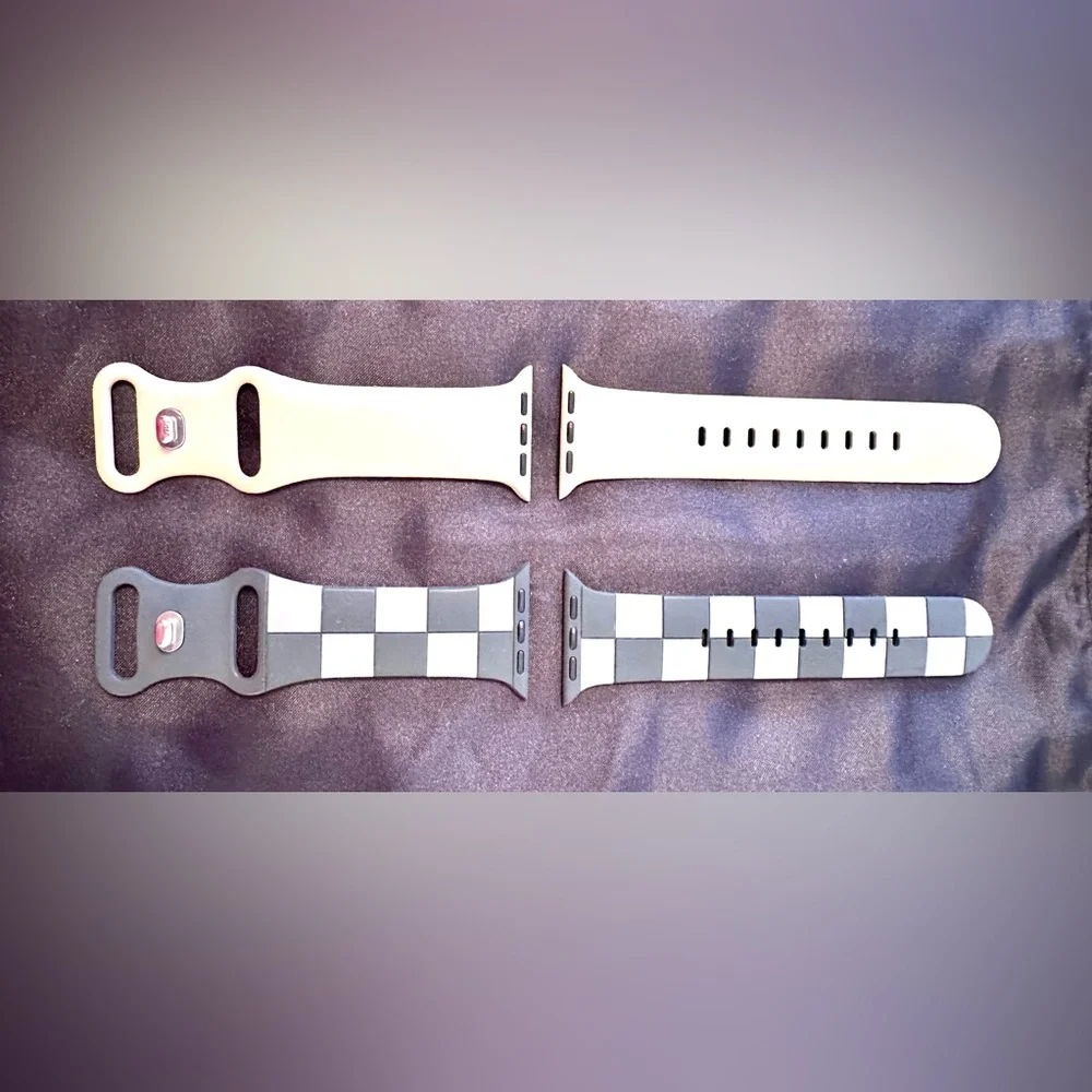 Silicone Smartwatch Bands in Cream/Checkerboard Gray/ Brown Universal Fit